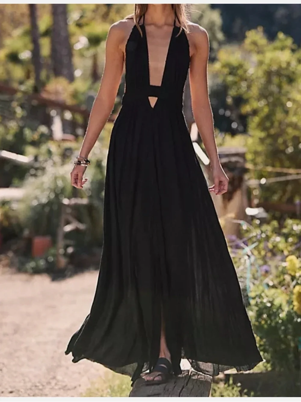 Free People look into the sun black gauze maxi dress Large
